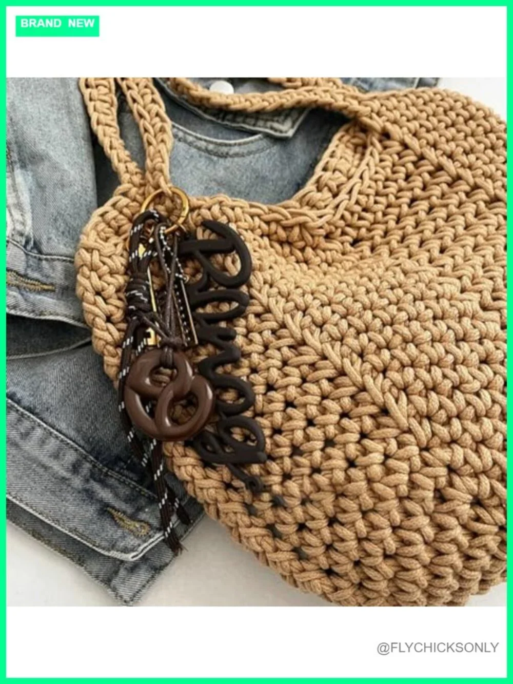 Large Crochet Straw Beach Bag Handmade Woven Hobo Tote
